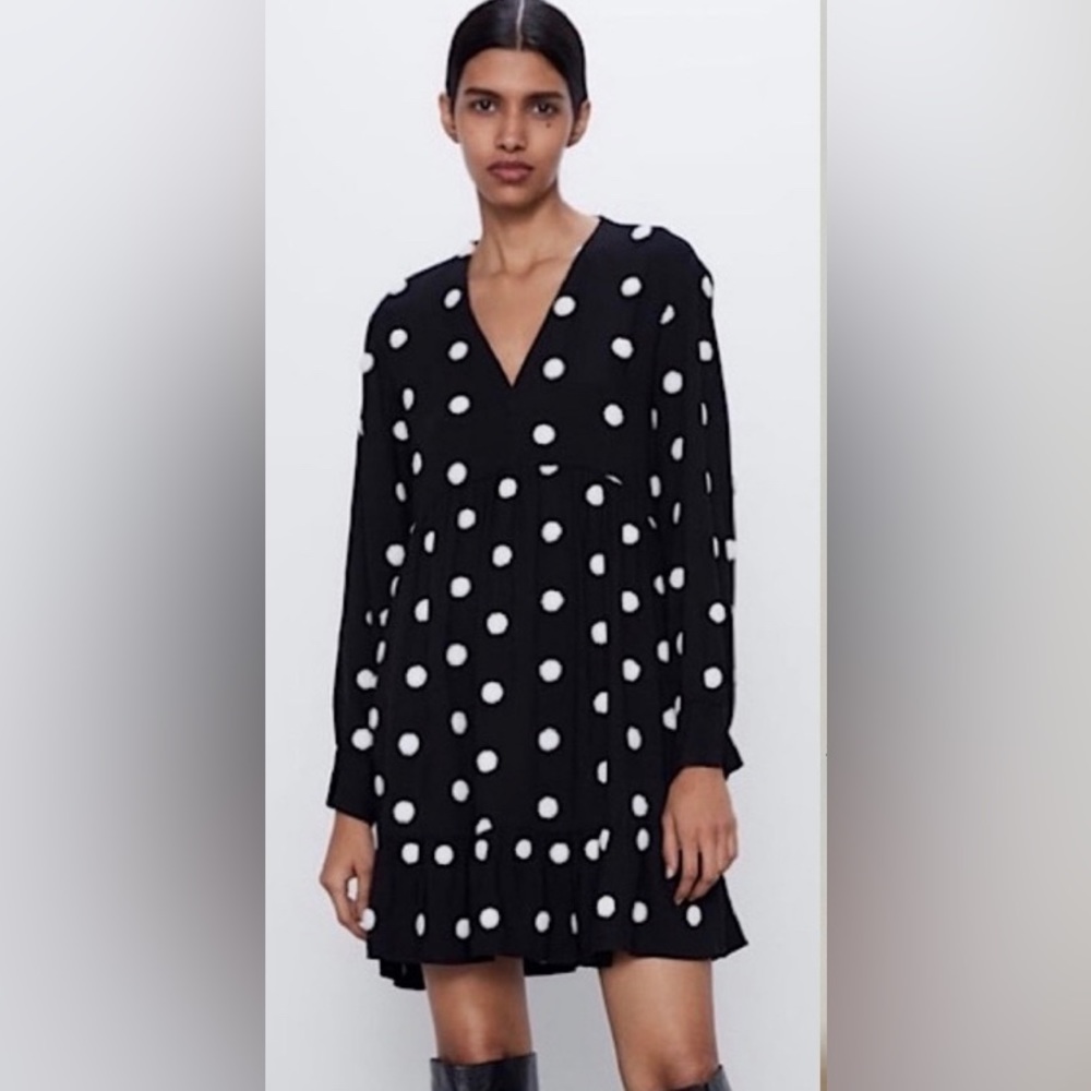 Zara Long Sleeve Polka Dot Mini Dress (Size: Small)